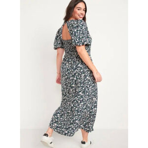 Old Navy Floral Cowgirl Puff Sleeve Blue Smocked 3X Prairie Modest Maxi Dress